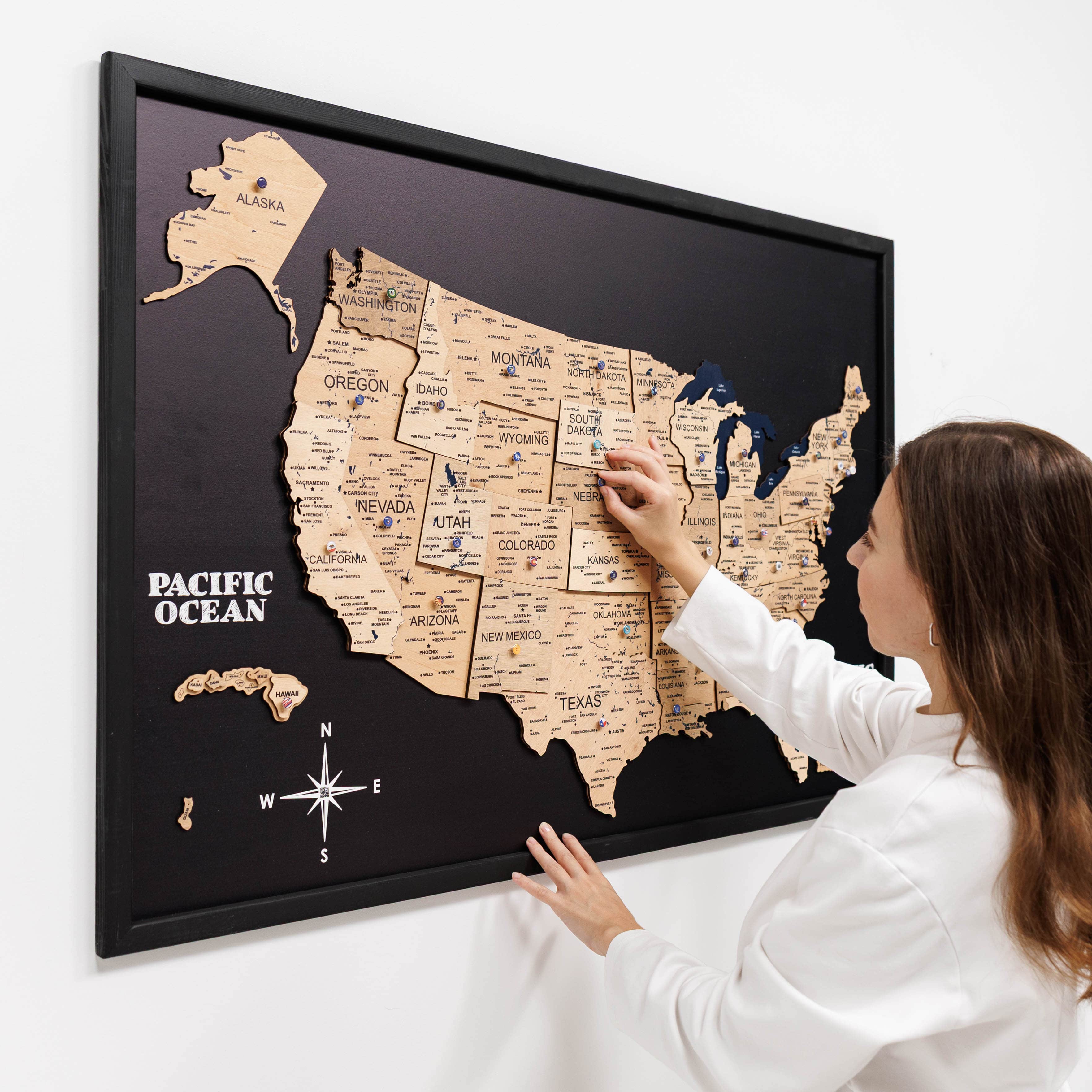 3D Wooden USA Map on Board in Gold