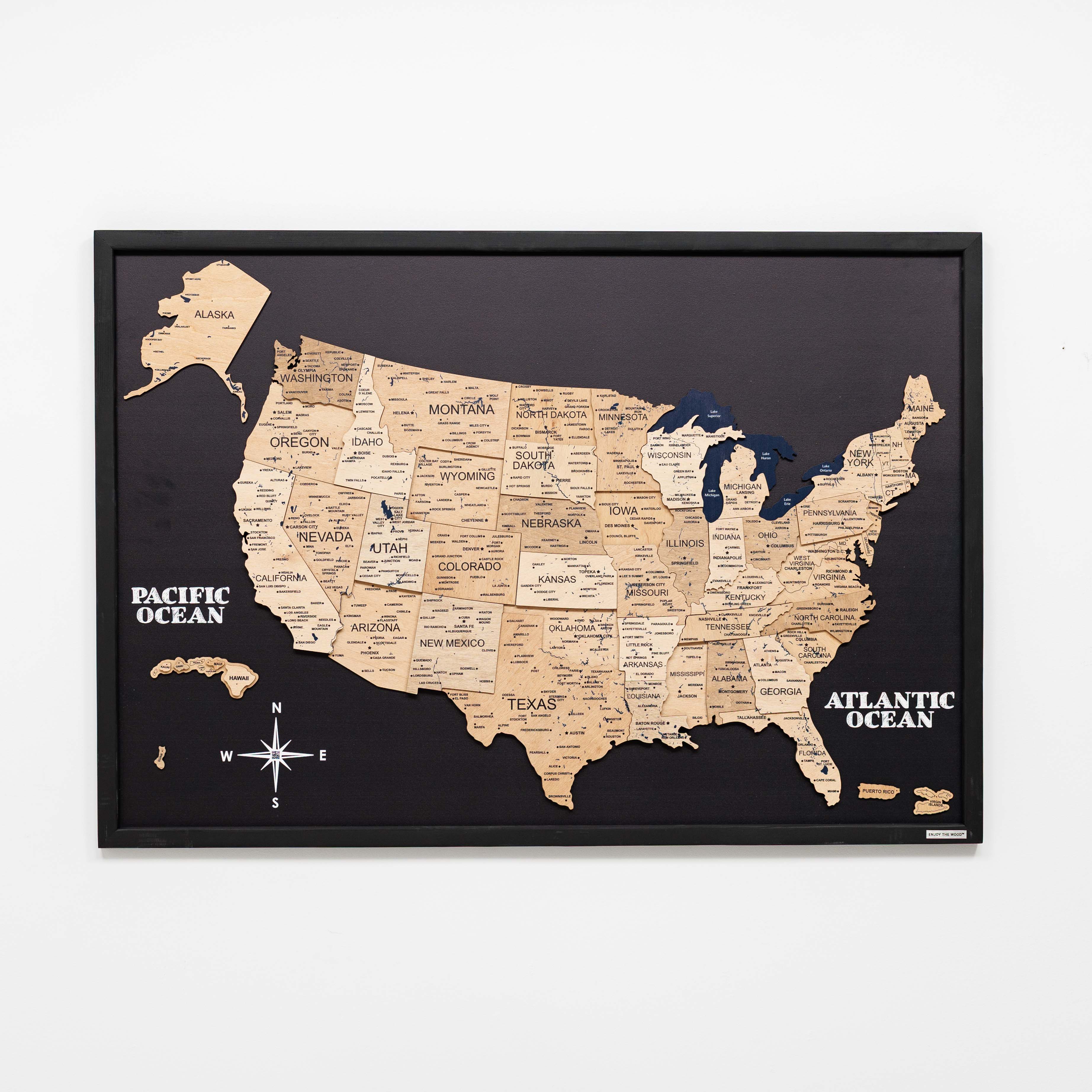3D Wooden USA Map on Board in Gold
