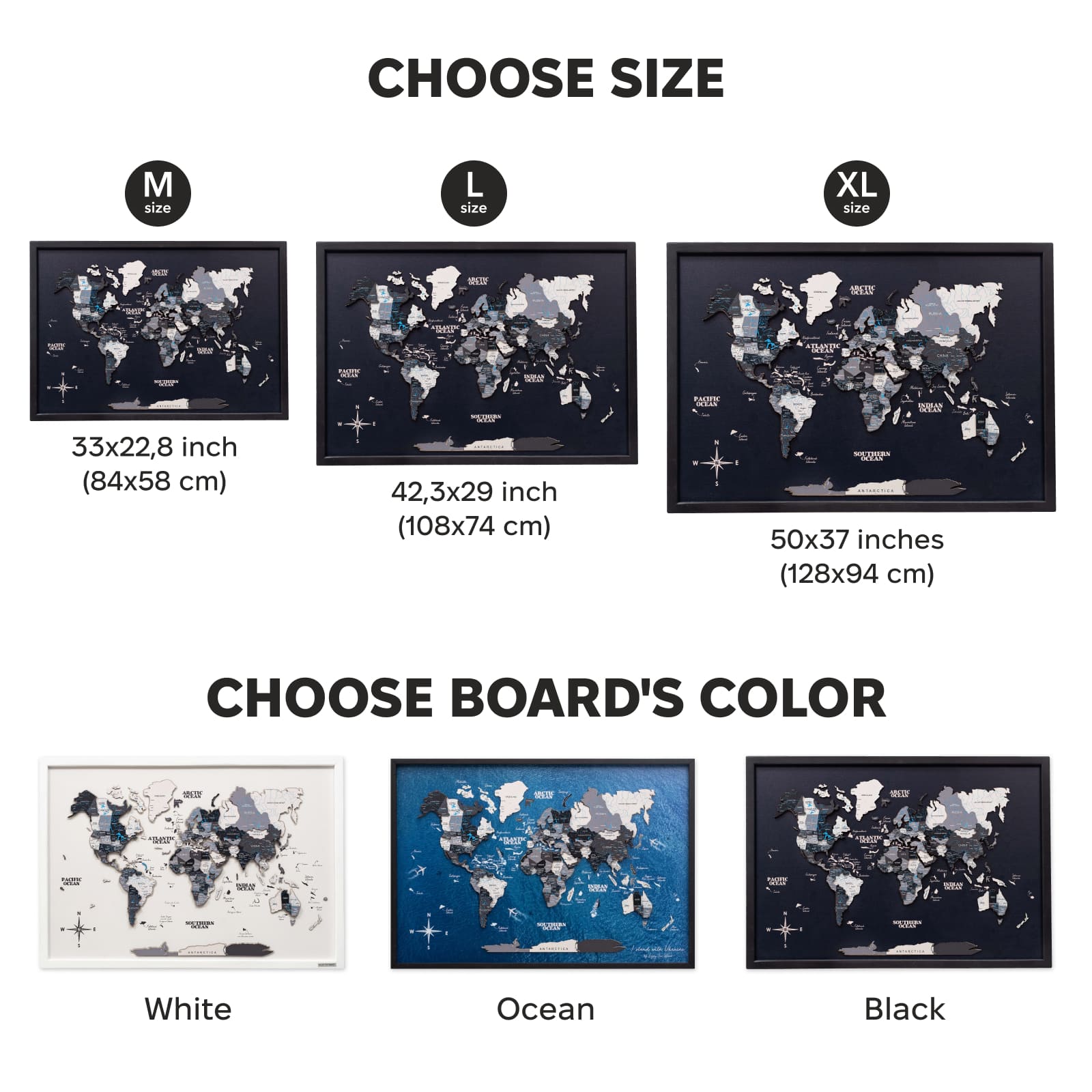 3D Wooden Panel World Map in Nordik Light Finish