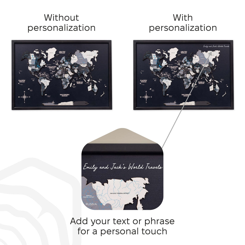 3D Wooden Panel World Map in Nordik Light Finish