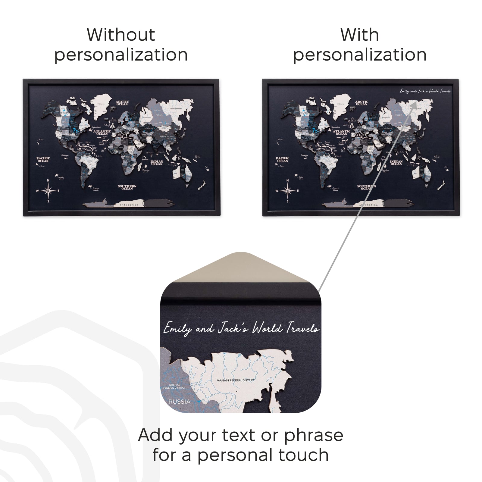 3D Wooden Panel World Map in Nordik Light Finish