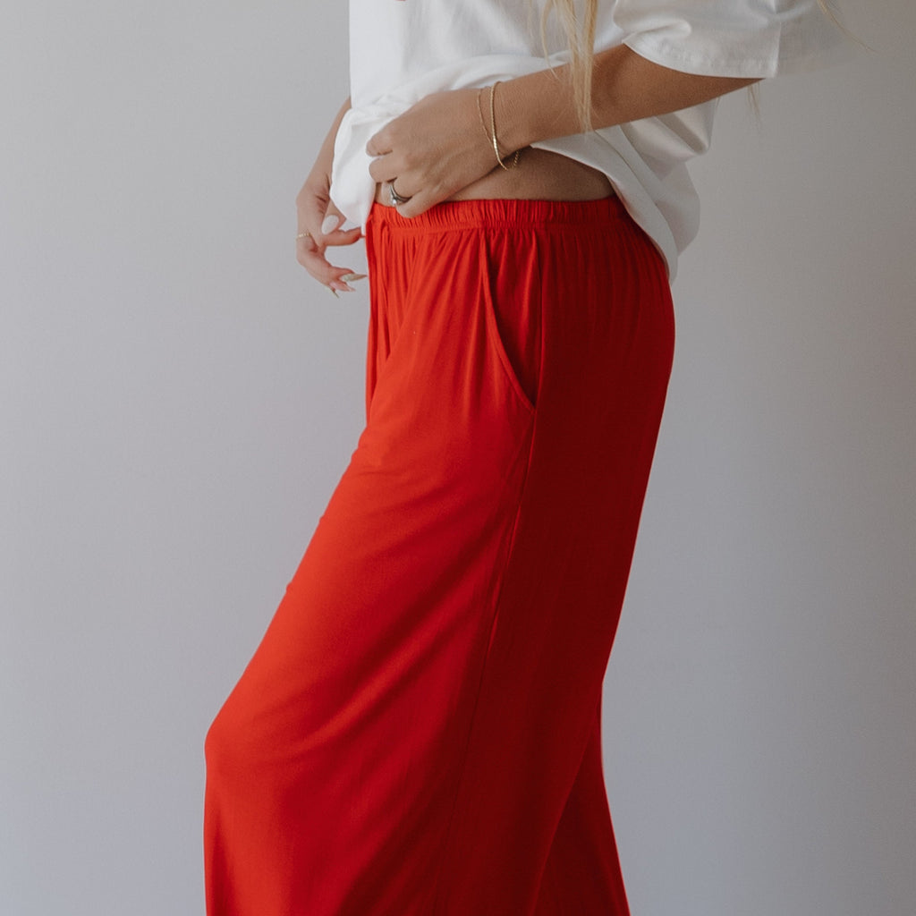 Women's Bamboo Wide Leg Pants | Cherry Red