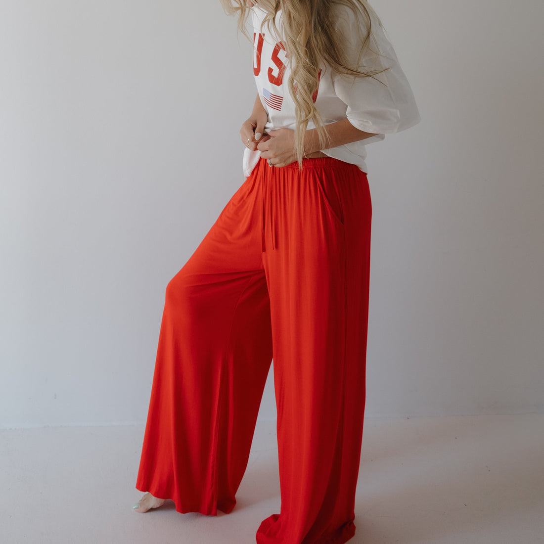 Women's Bamboo Wide Leg Pants | Cherry Red