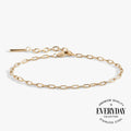 Close up of a polished paperclip chain bracelet on a wrist for stacking inspiration.