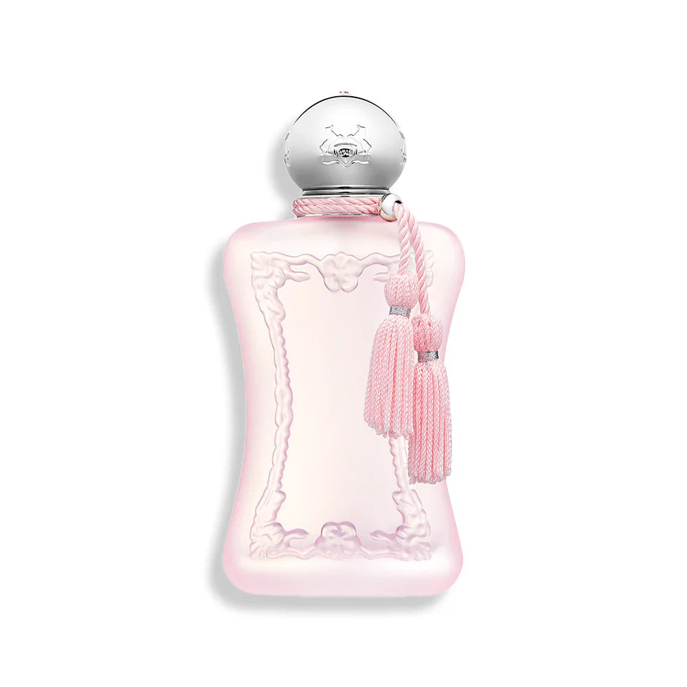 Parfums De Marly Delina La Rosee Eau de Parfum 2.4 OZ bottle in pink glass.