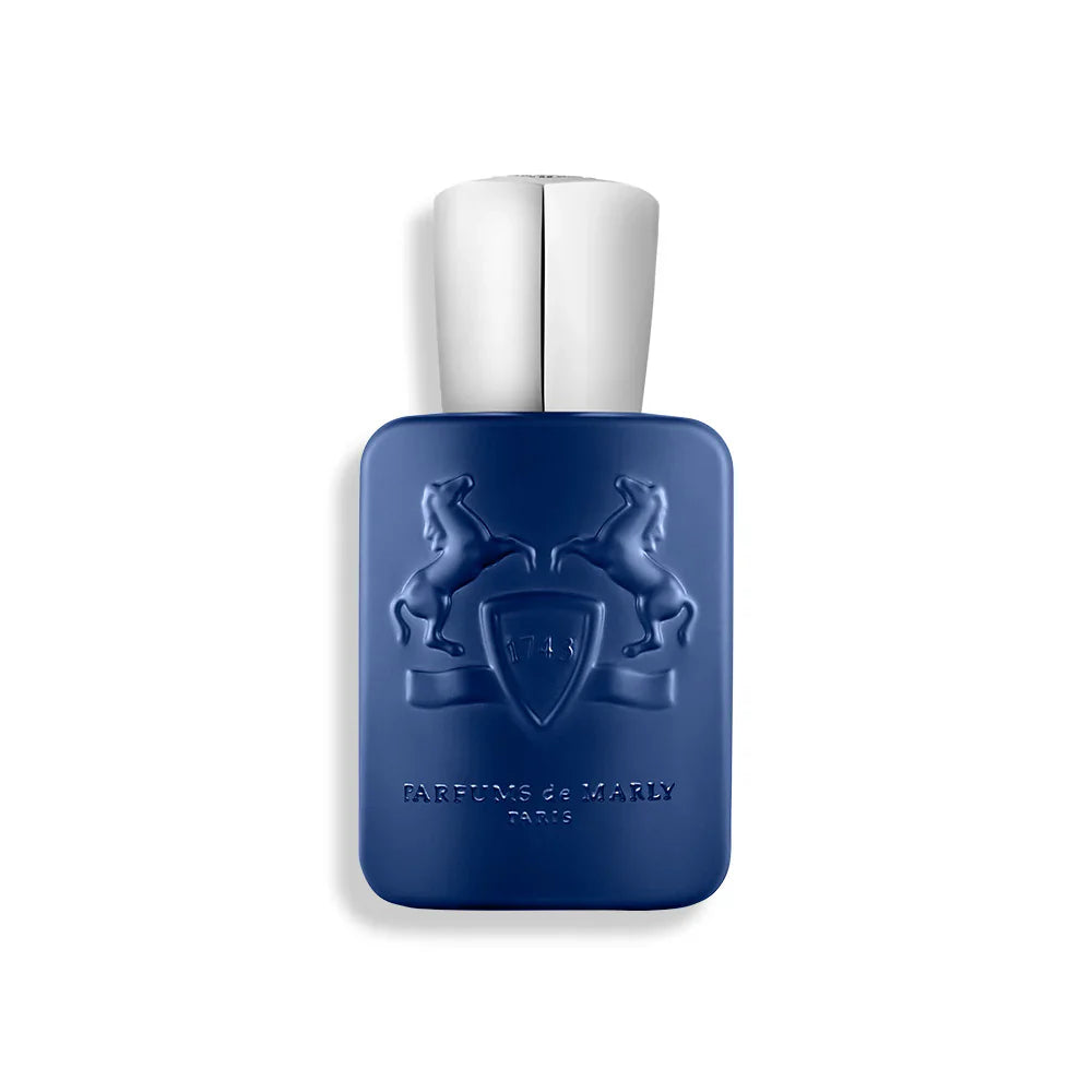 Parfums De Marly Percival Eau de Parfum in a luxury blue glass bottle with silver accents.