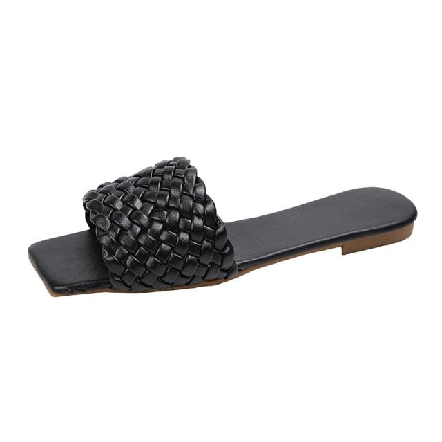 Women's Open-Toe Flat Sandals with Charm Detail Slip-On Beach Slides