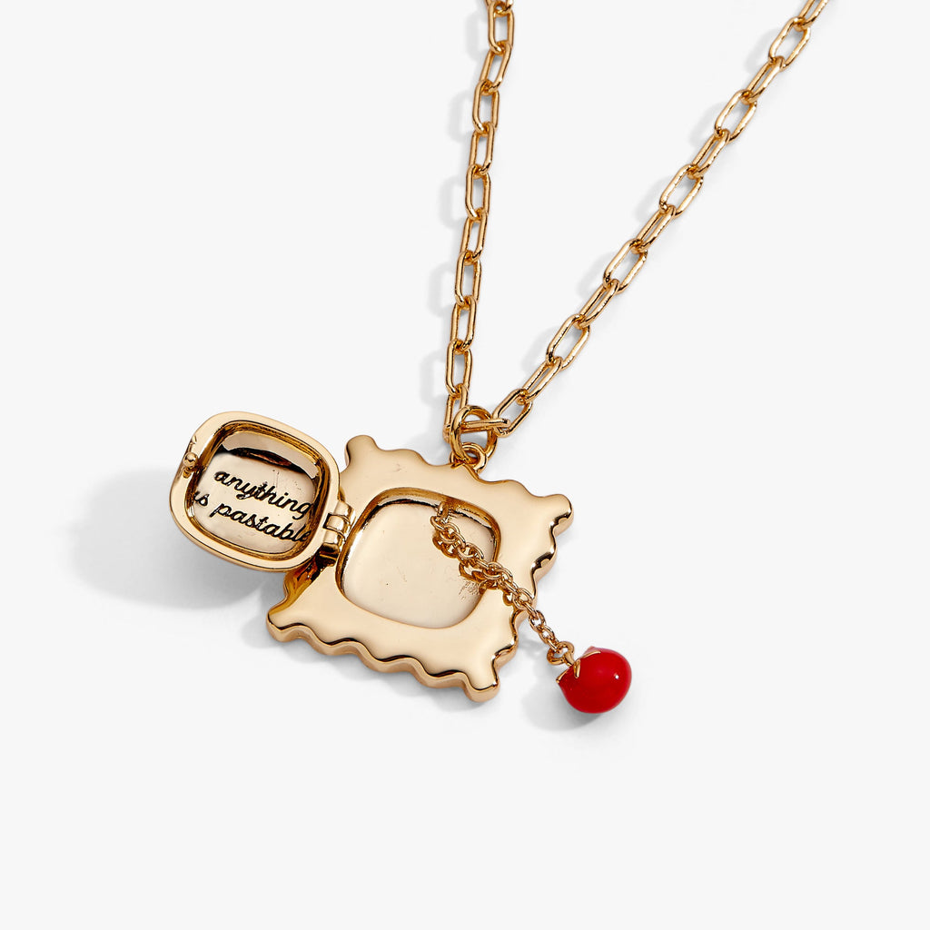 Gold Ravioli Locket Necklace - Anything Is Pastable Charm Pendant