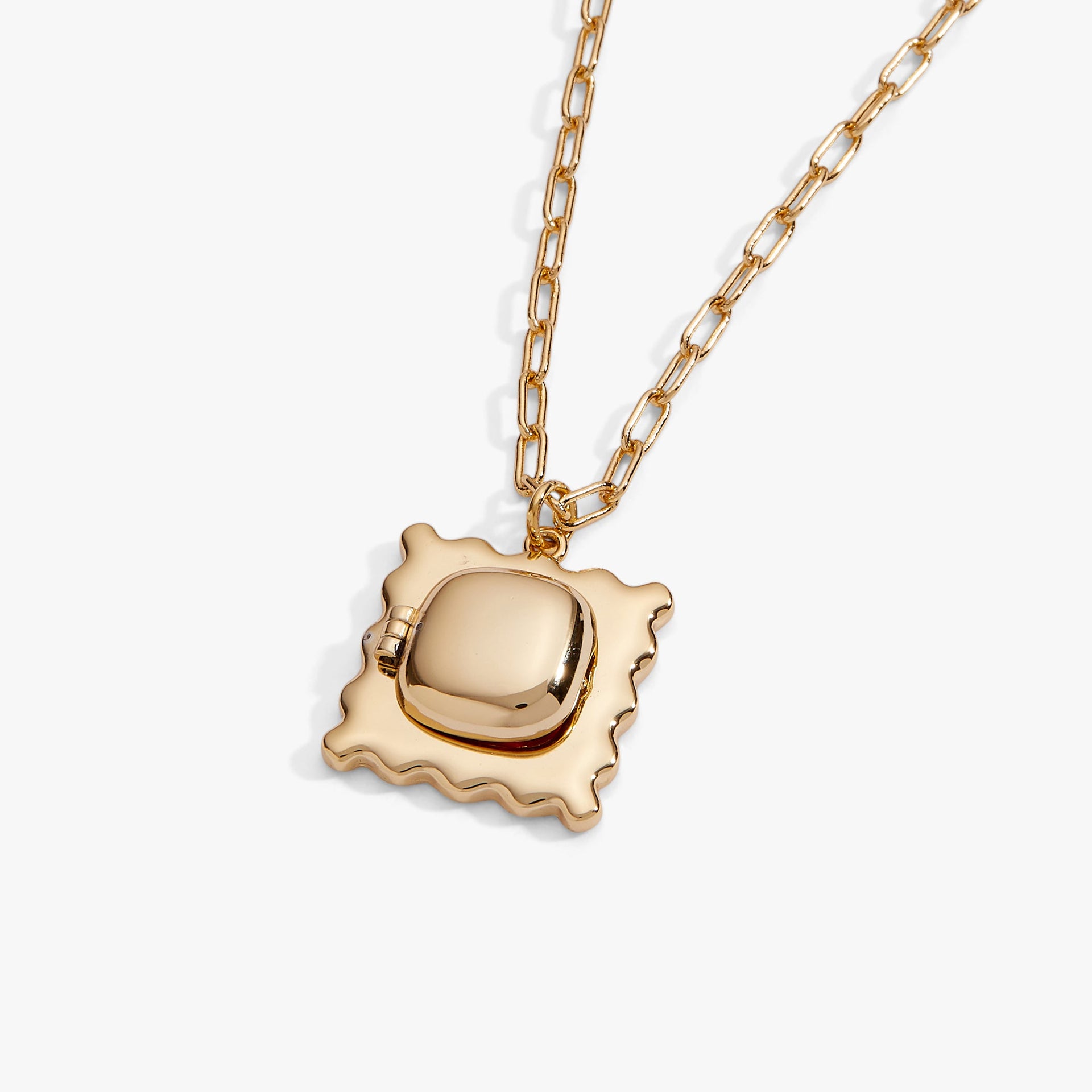 Gold Ravioli Locket Necklace - Anything Is Pastable Charm Pendant