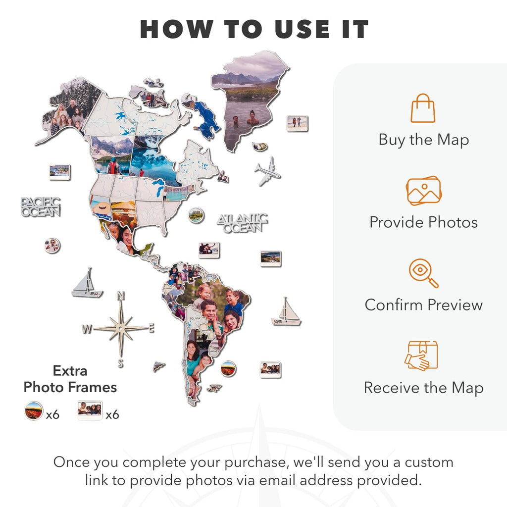 World Photo Map Pastel – Wooden Global Travel Photo Display
