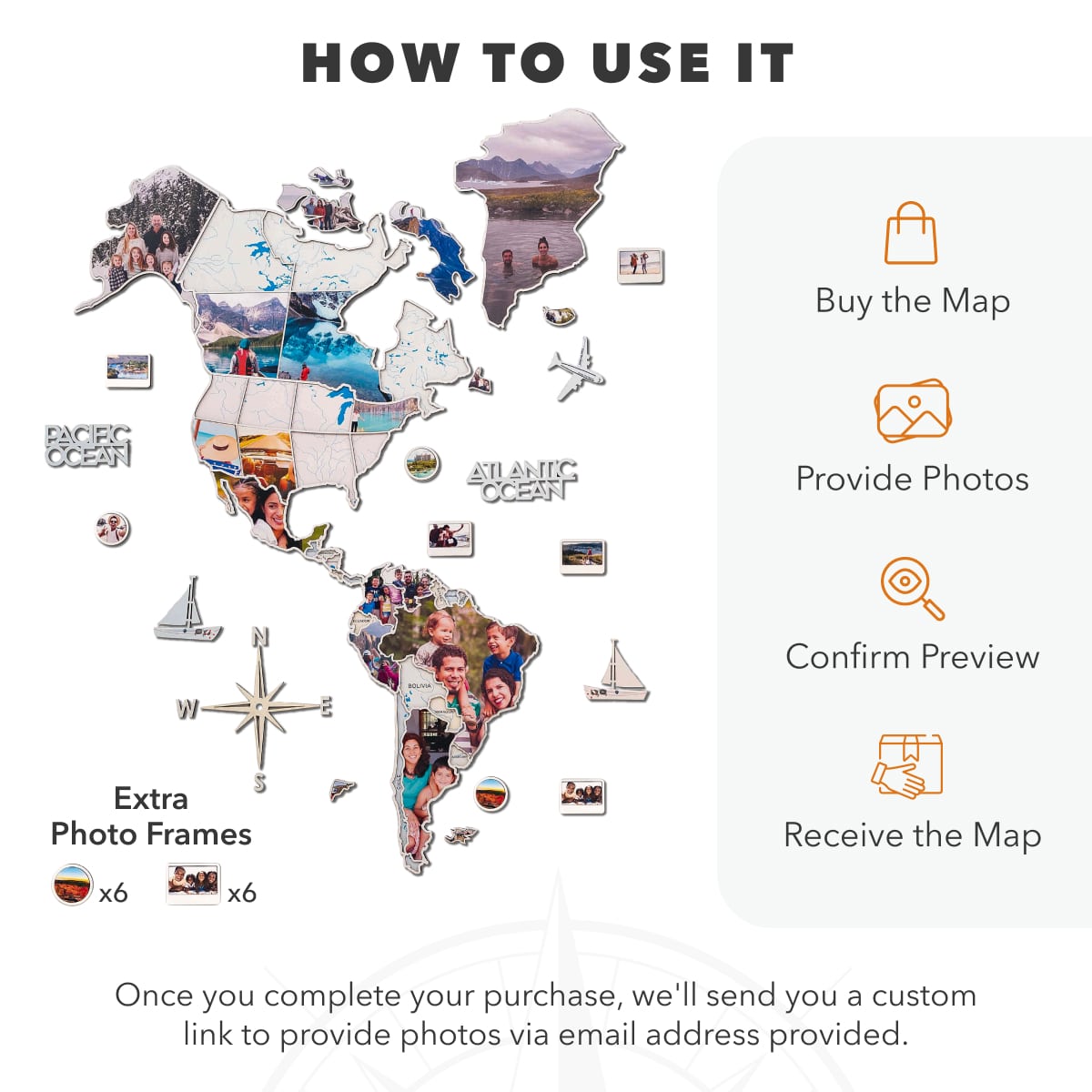 World Photo Map Pastel – Wooden Global Travel Photo Display