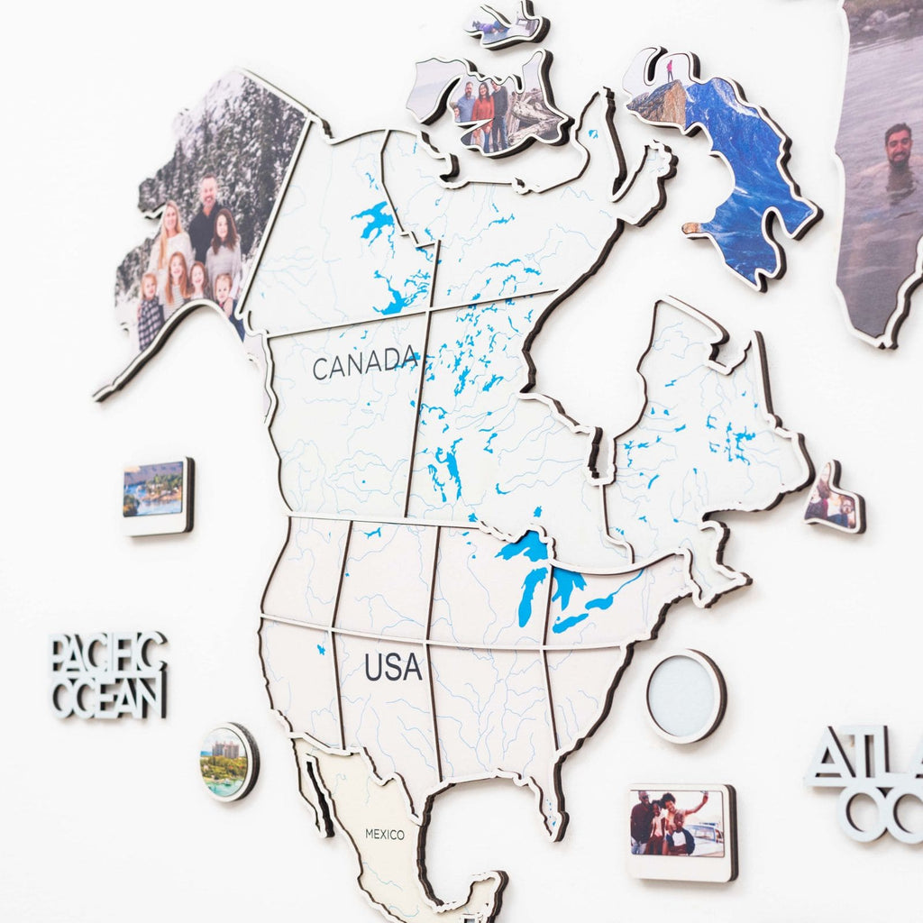 World Photo Map Pastel – Wooden Global Travel Photo Display