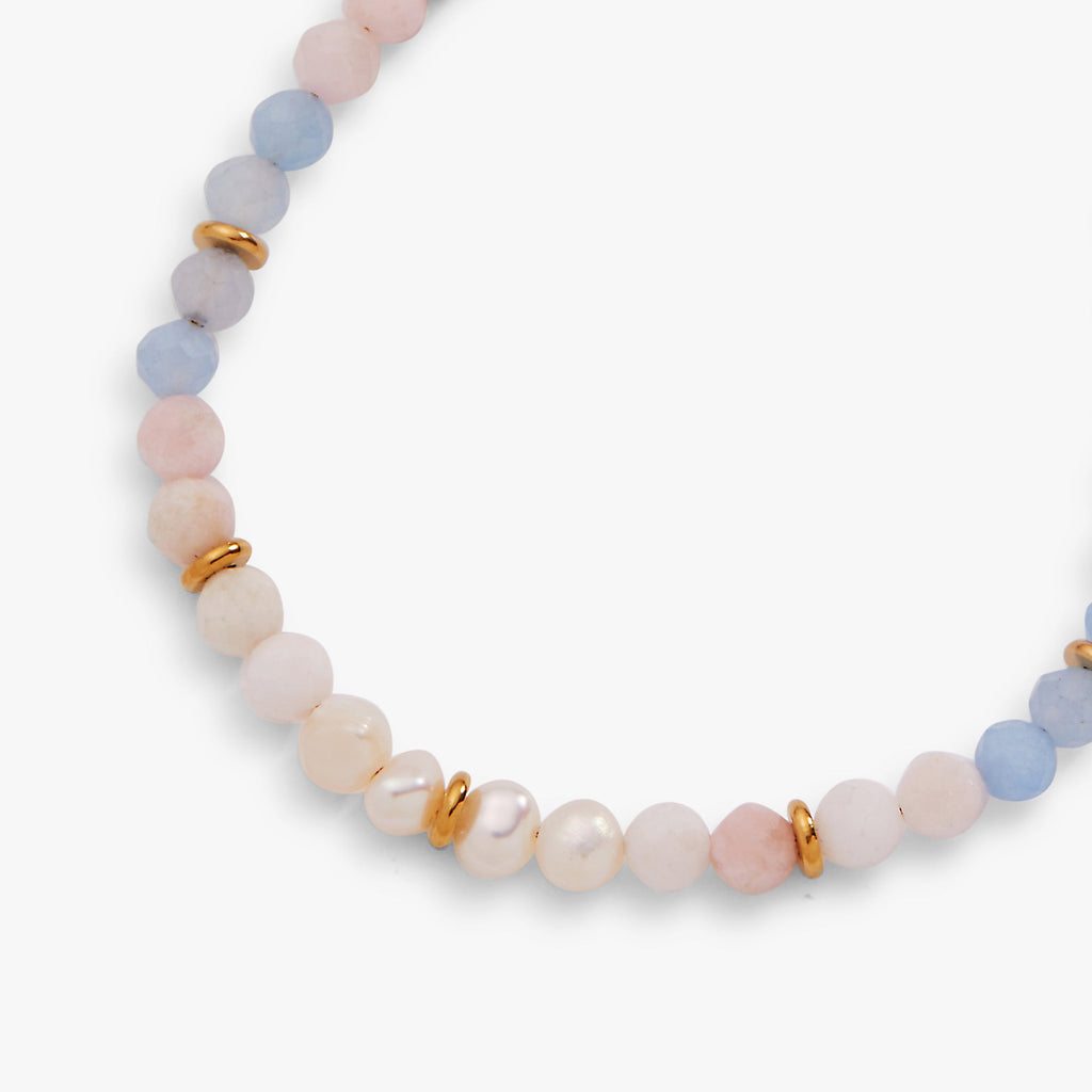 Sandy Peach Ombre Semi-Precious Beaded Anklet with Freshwater Pearls