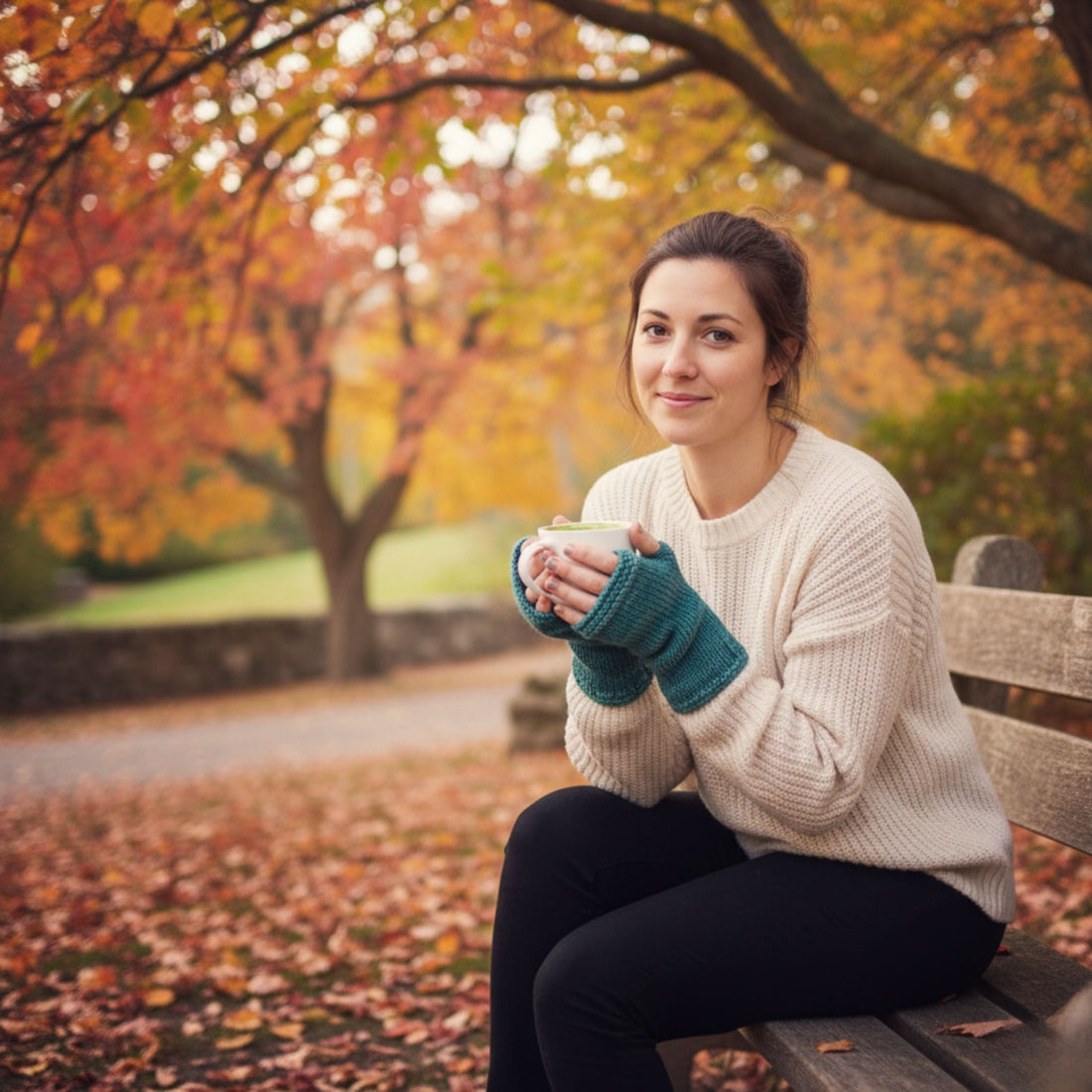 A pair of solid teal fingerless knit mittens with a minimalist design.