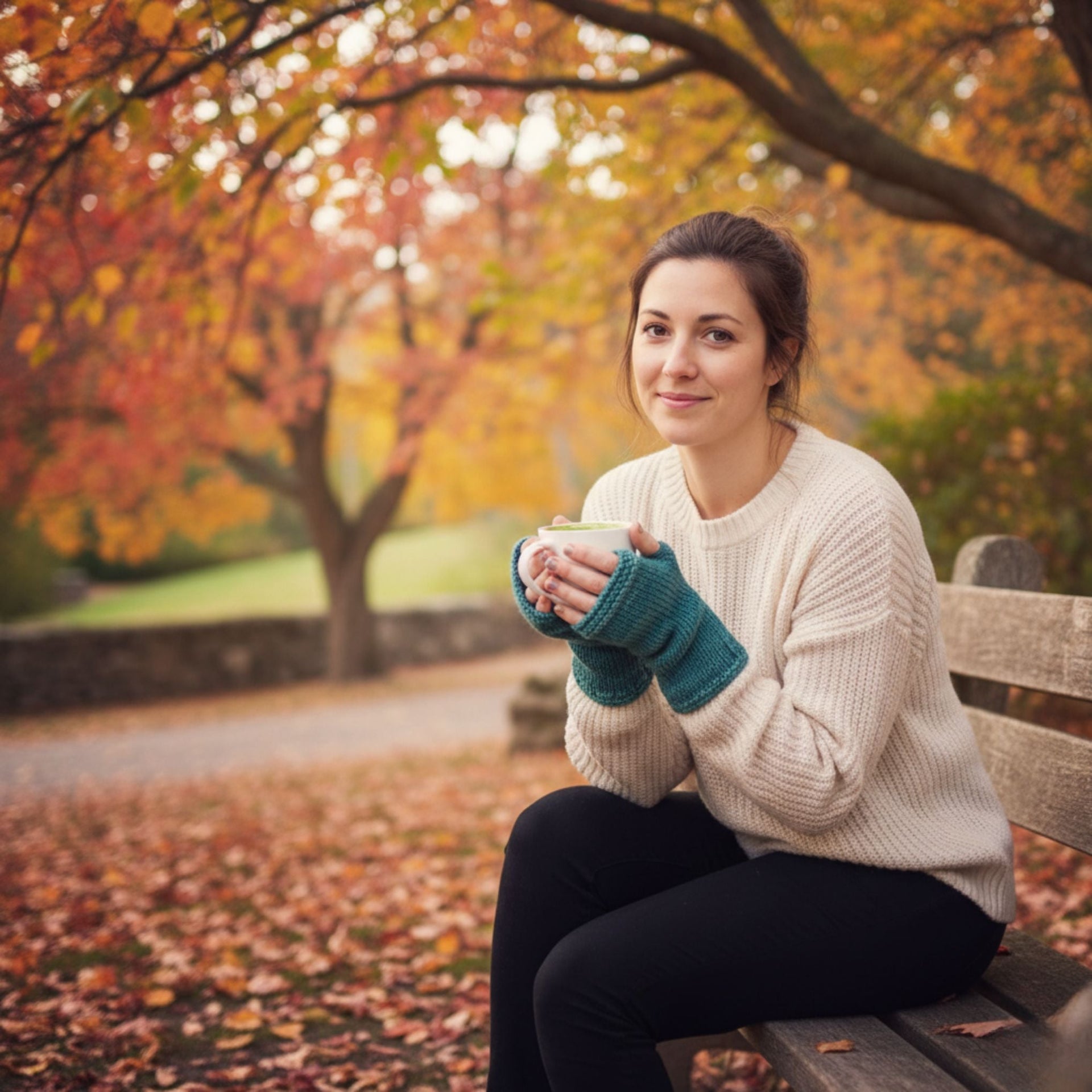 A pair of solid teal fingerless knit mittens with a minimalist design.