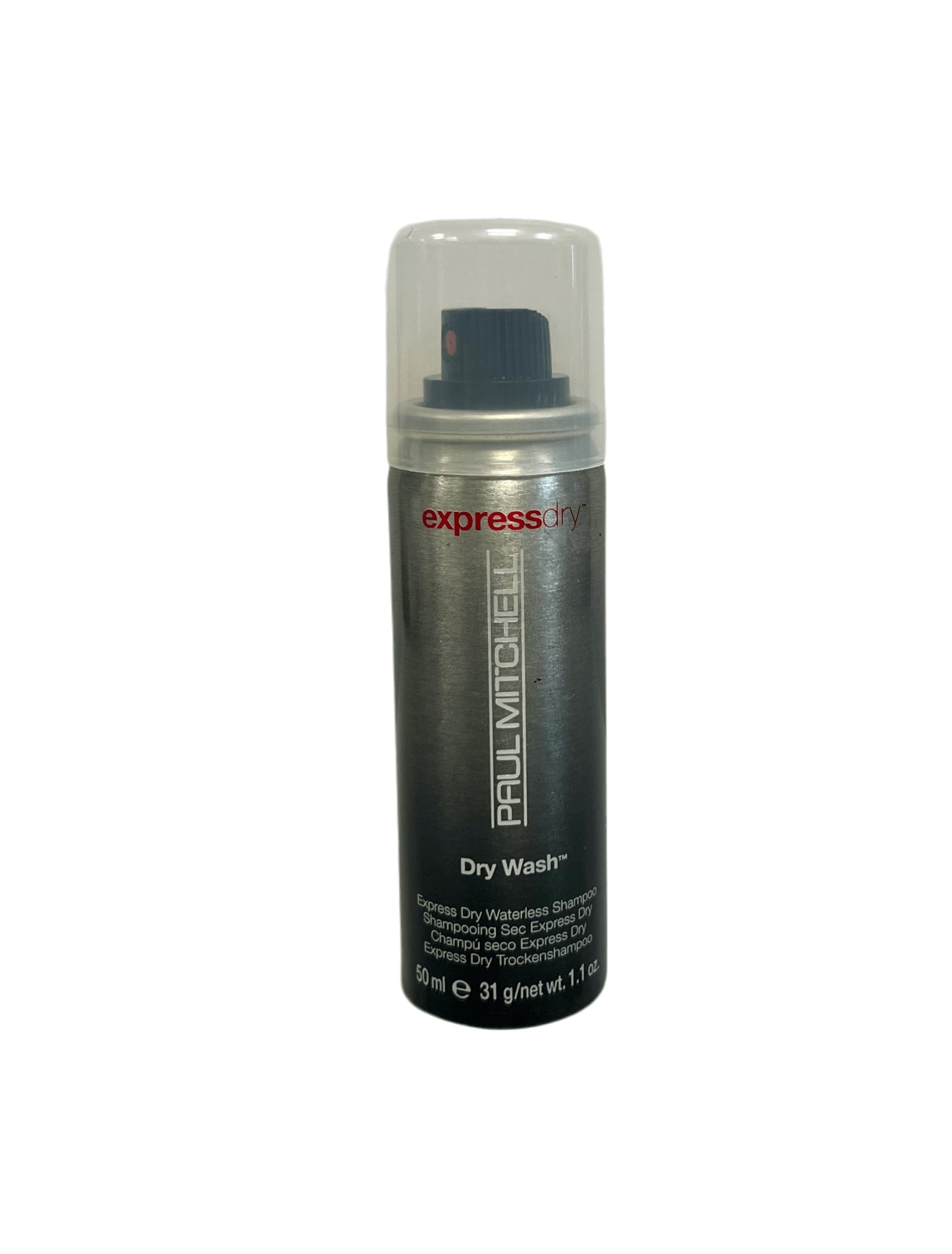 Paul Mitchell Express Dry Wash Waterless Shampoo in silver and black travel canister