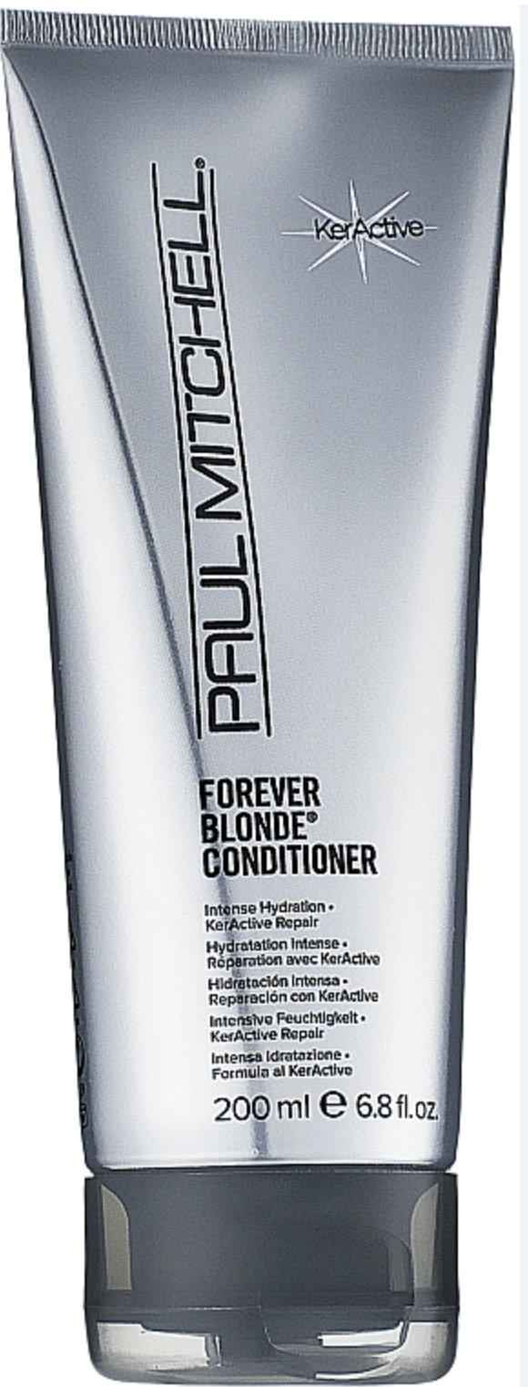 Small bottle of Paul Mitchell Forever Blonde Conditioner designed for daily color protection.