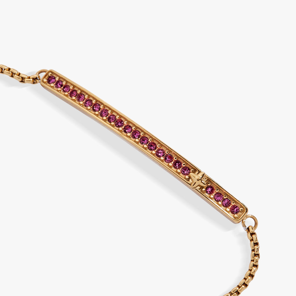 February Amethyst Birthstone Pave Bolo Bracelet in Gold Tone
