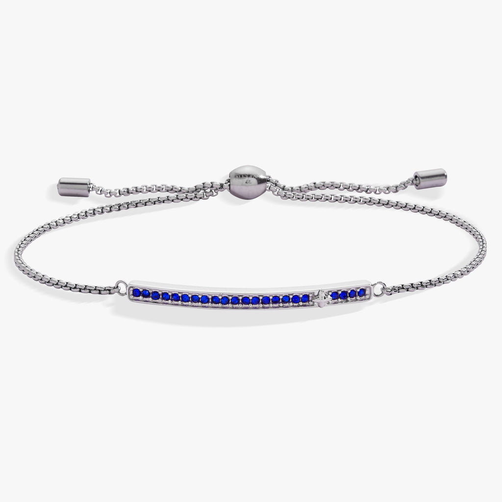 Adjustable bolo bracelet with sapphire-colored September birthstone and pave accents