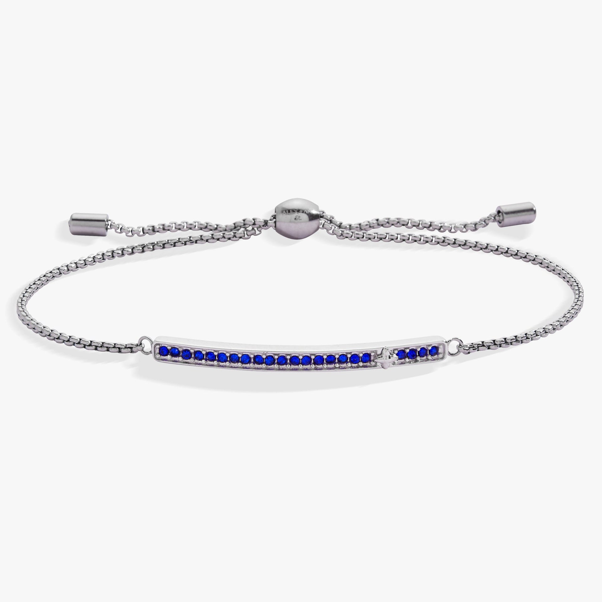Adjustable bolo bracelet with sapphire-colored September birthstone and pave accents