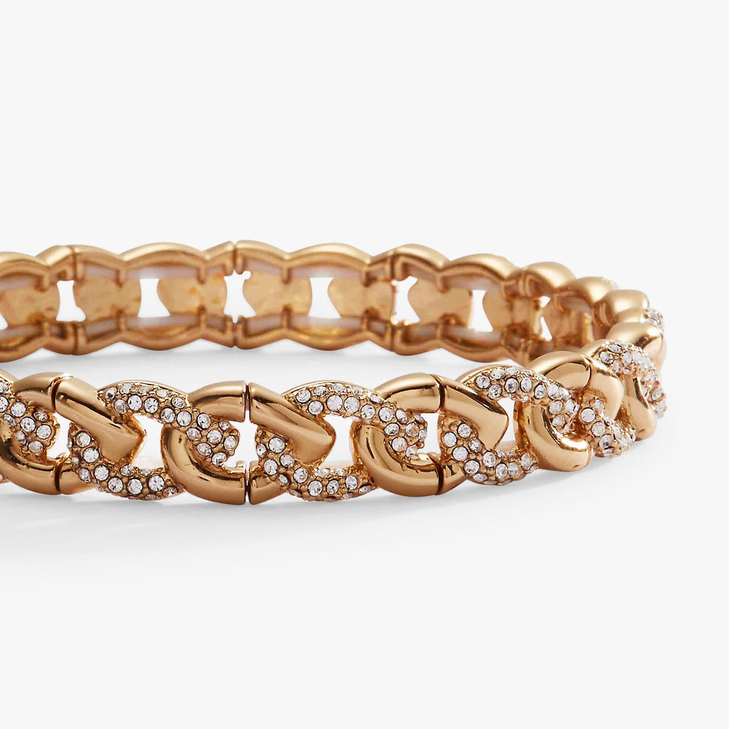 Pave Curb Chain Stretch Bracelet in Gold-Tone and Clear Crystal