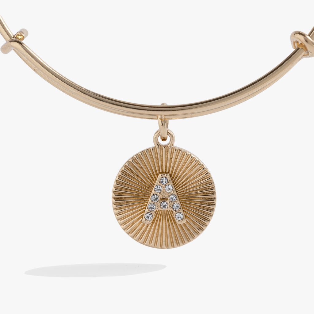 Initial A Bangle Bracelet with Pavé Crystal Starburst Charm