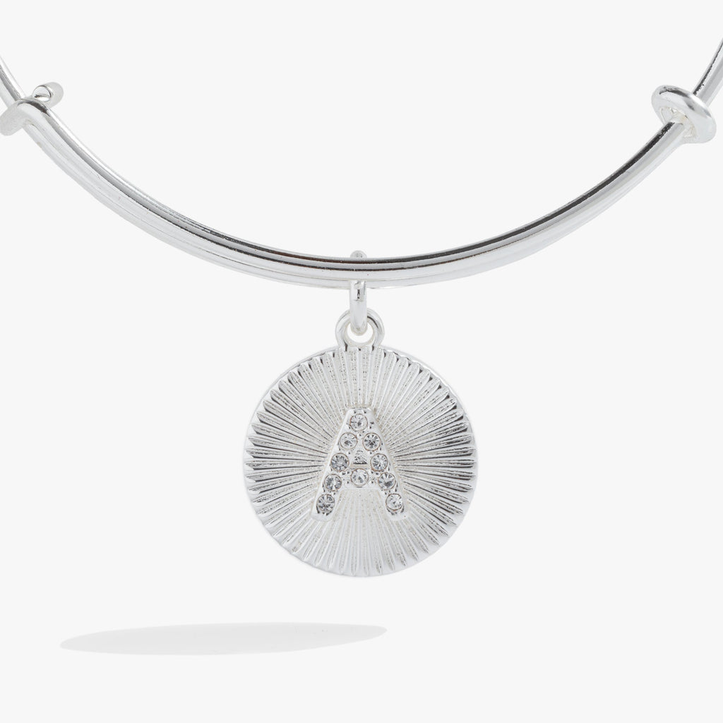 Initial A Bangle Bracelet with Pavé Crystal Starburst Charm