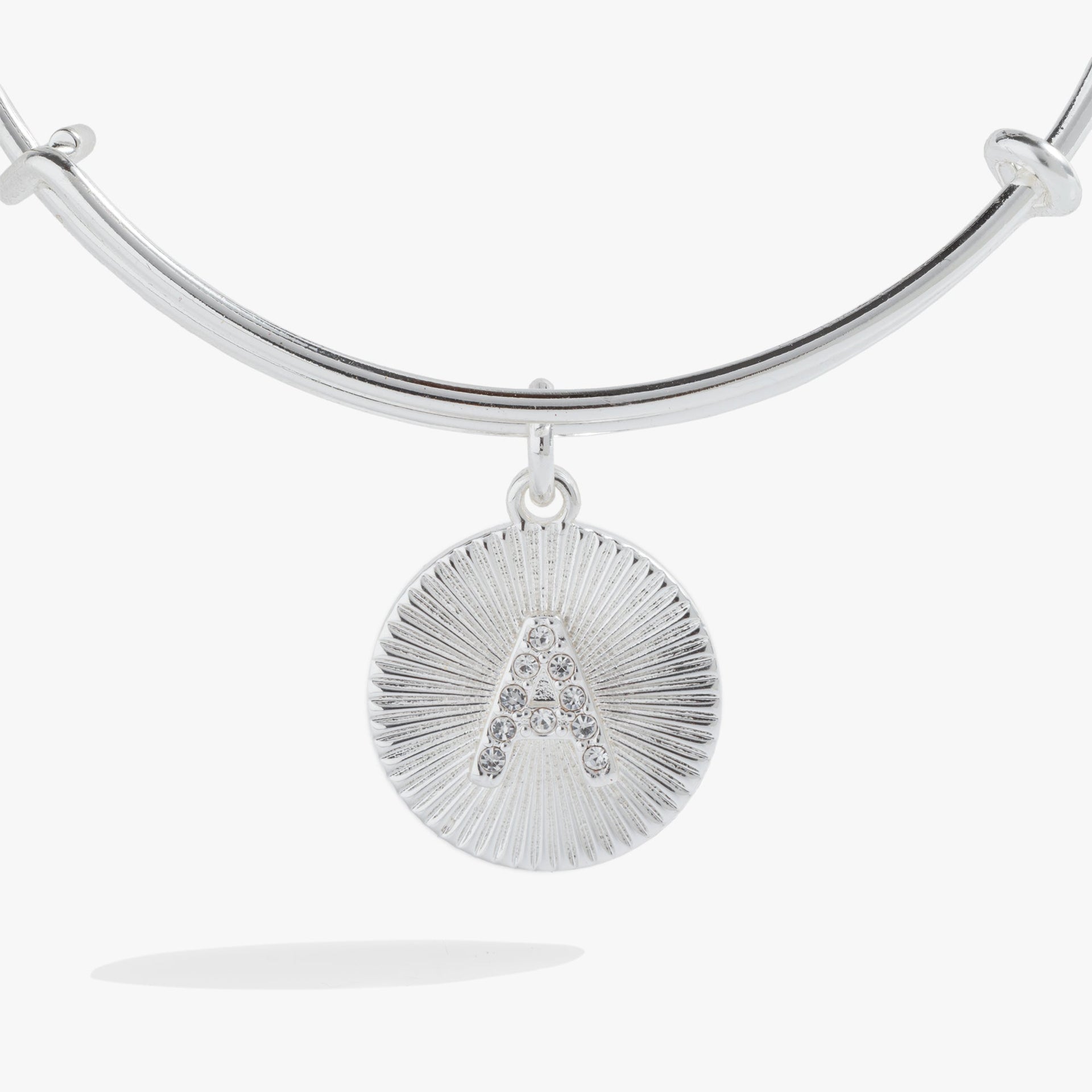 Initial A Bangle Bracelet with Pavé Crystal Starburst Charm