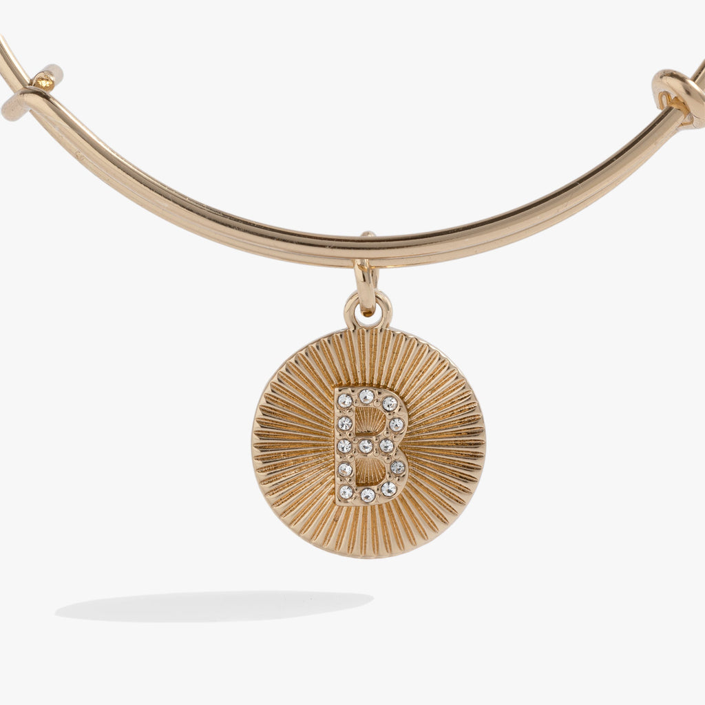 Initial B Pavé Starburst Bangle Bracelet in Gold and Silver
