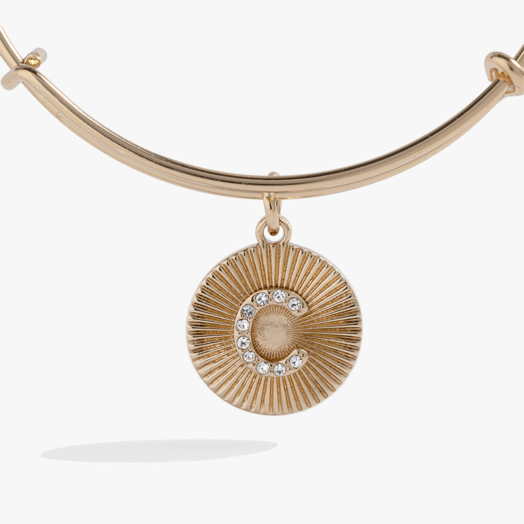 Initial C Pave Starburst Texture Charm Bangle Bracelet
