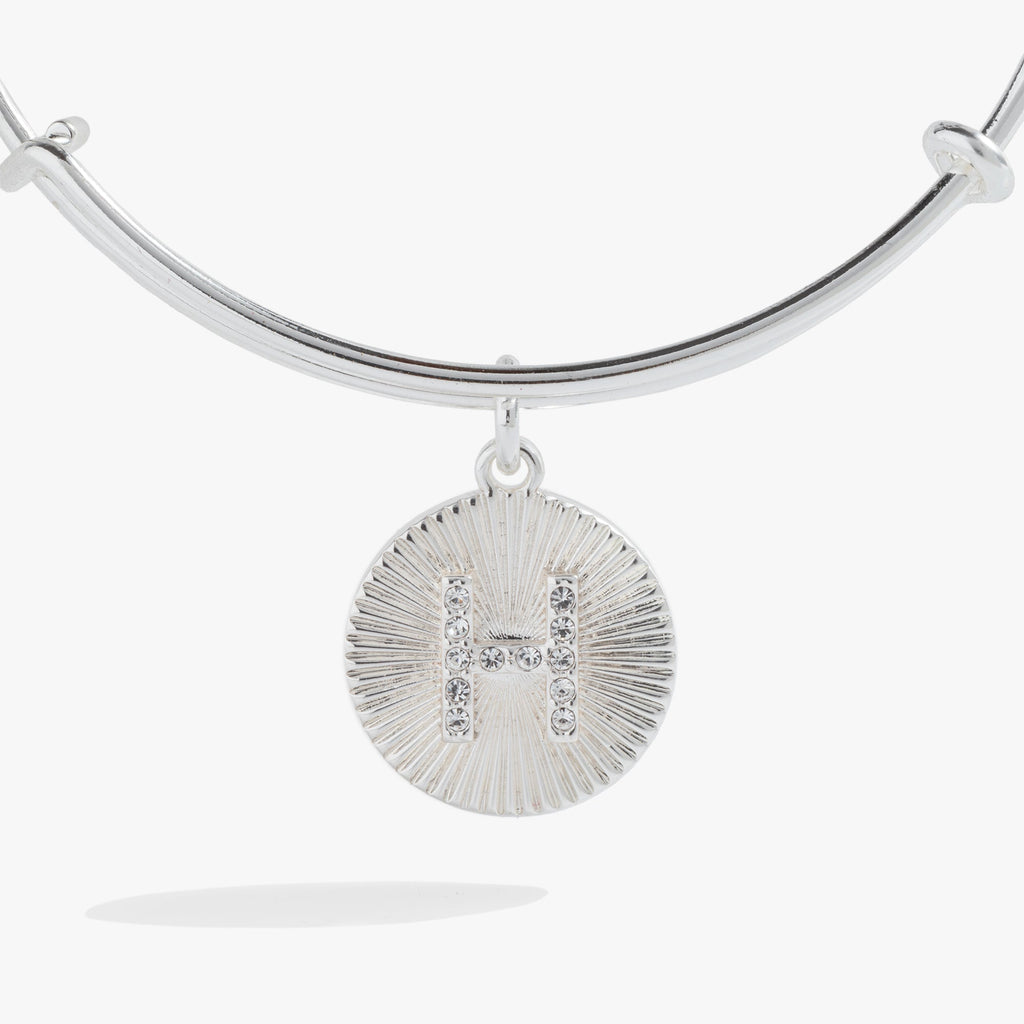 Initial H Pavé Starburst Texture Bangle Bracelet