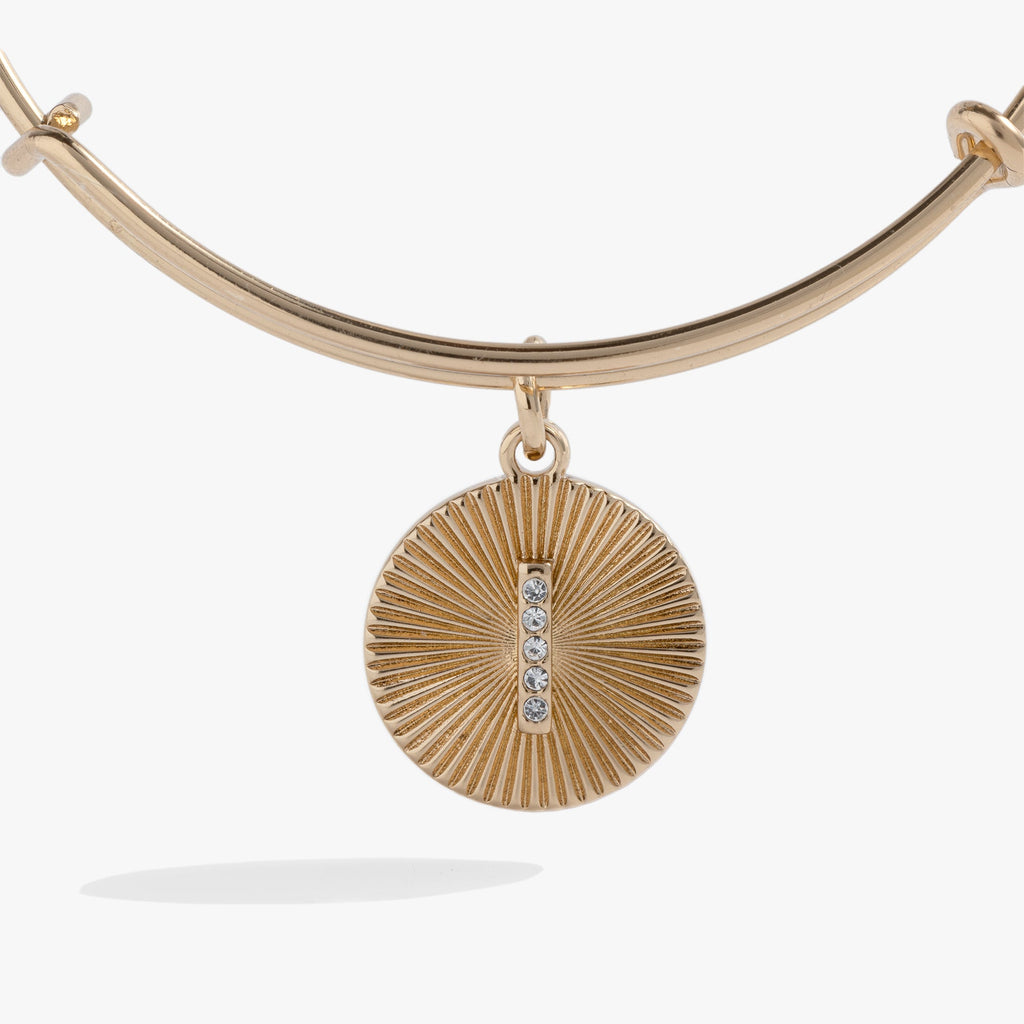Initial I Pave Starburst Texture Charm Bangle Bracelet