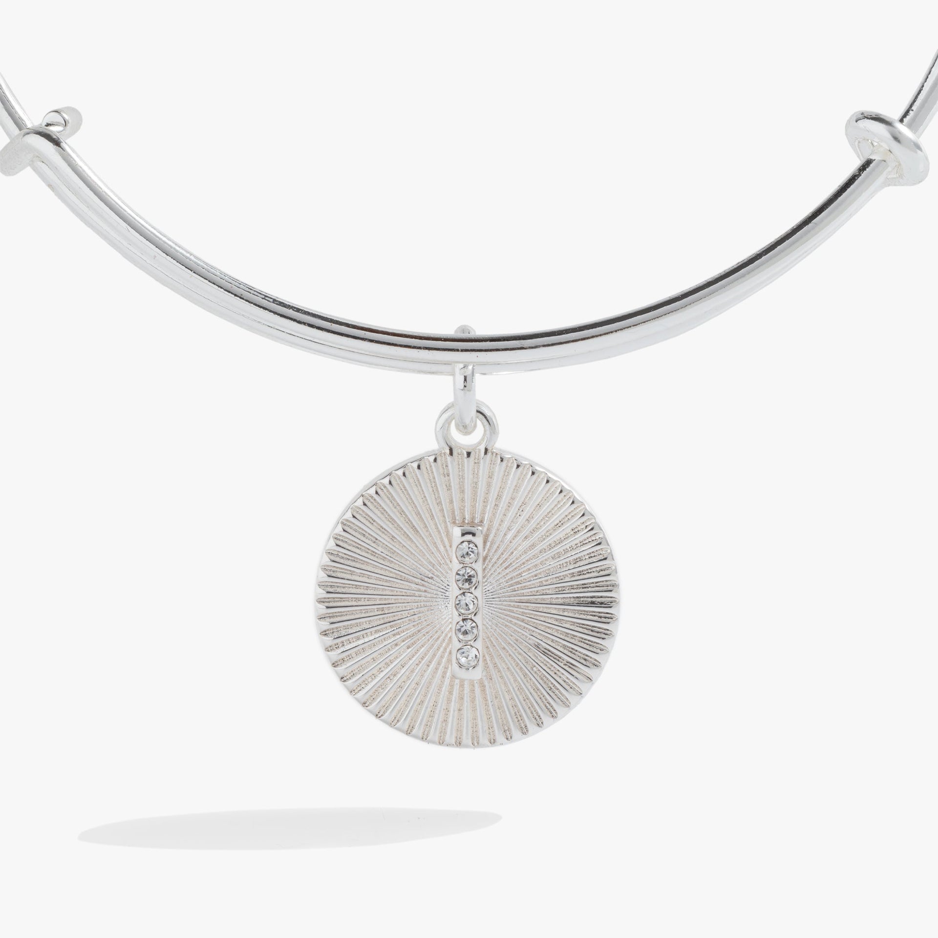 Initial I Pave Starburst Texture Charm Bangle Bracelet