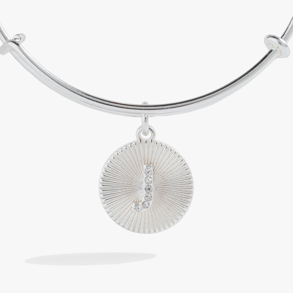 Initial J Bangle Bracelet with Pavé Crystal Starburst Charm