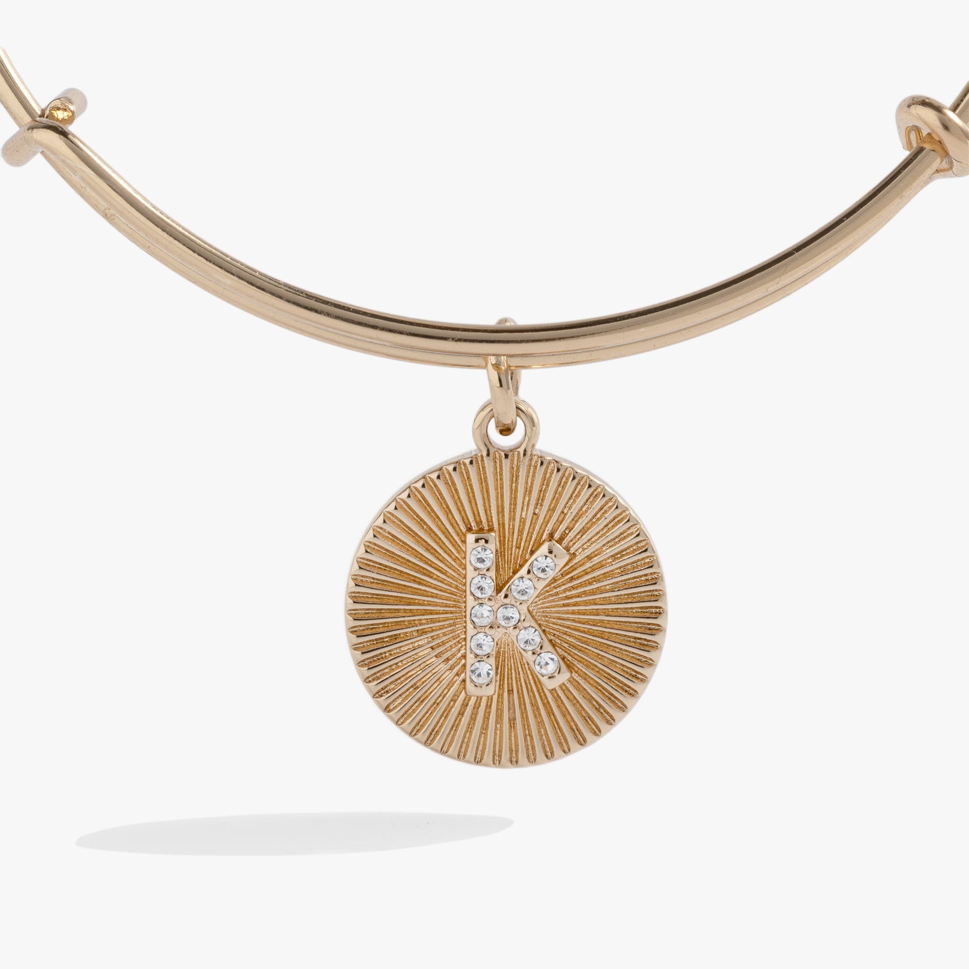Initial K Pave Starburst Texture Bangle Bracelet in Gold or Silver