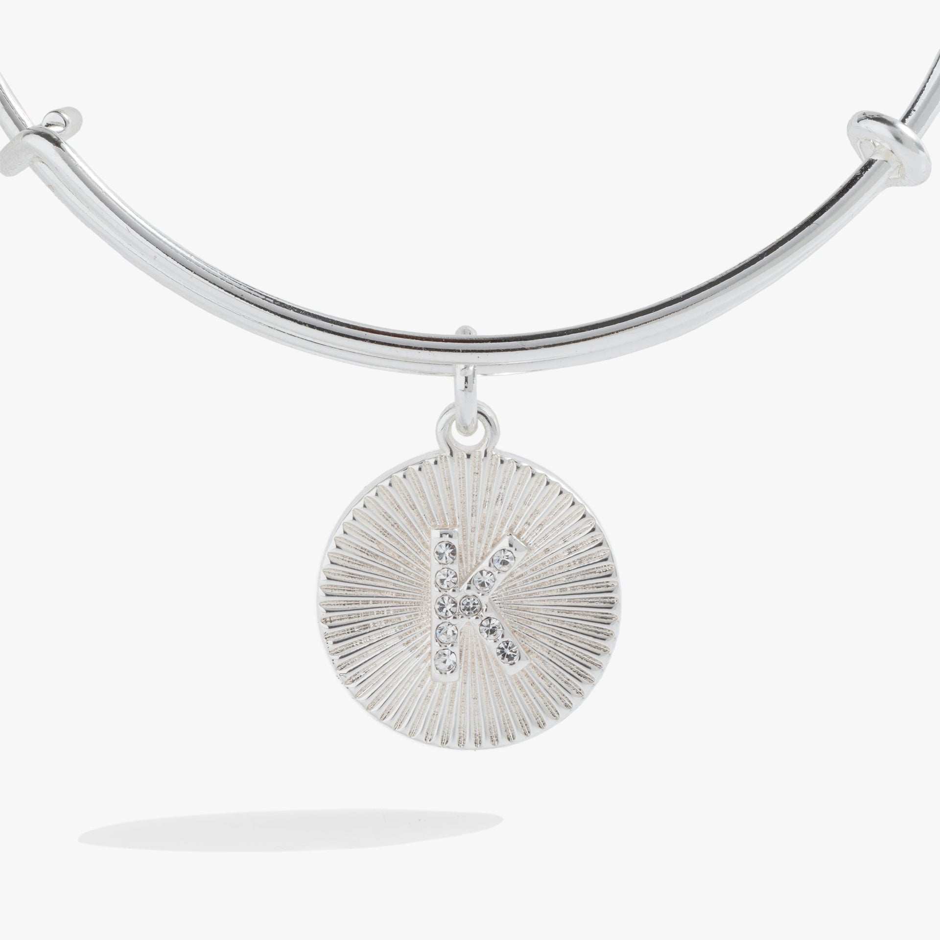 Initial K Pave Starburst Texture Bangle Bracelet in Gold or Silver
