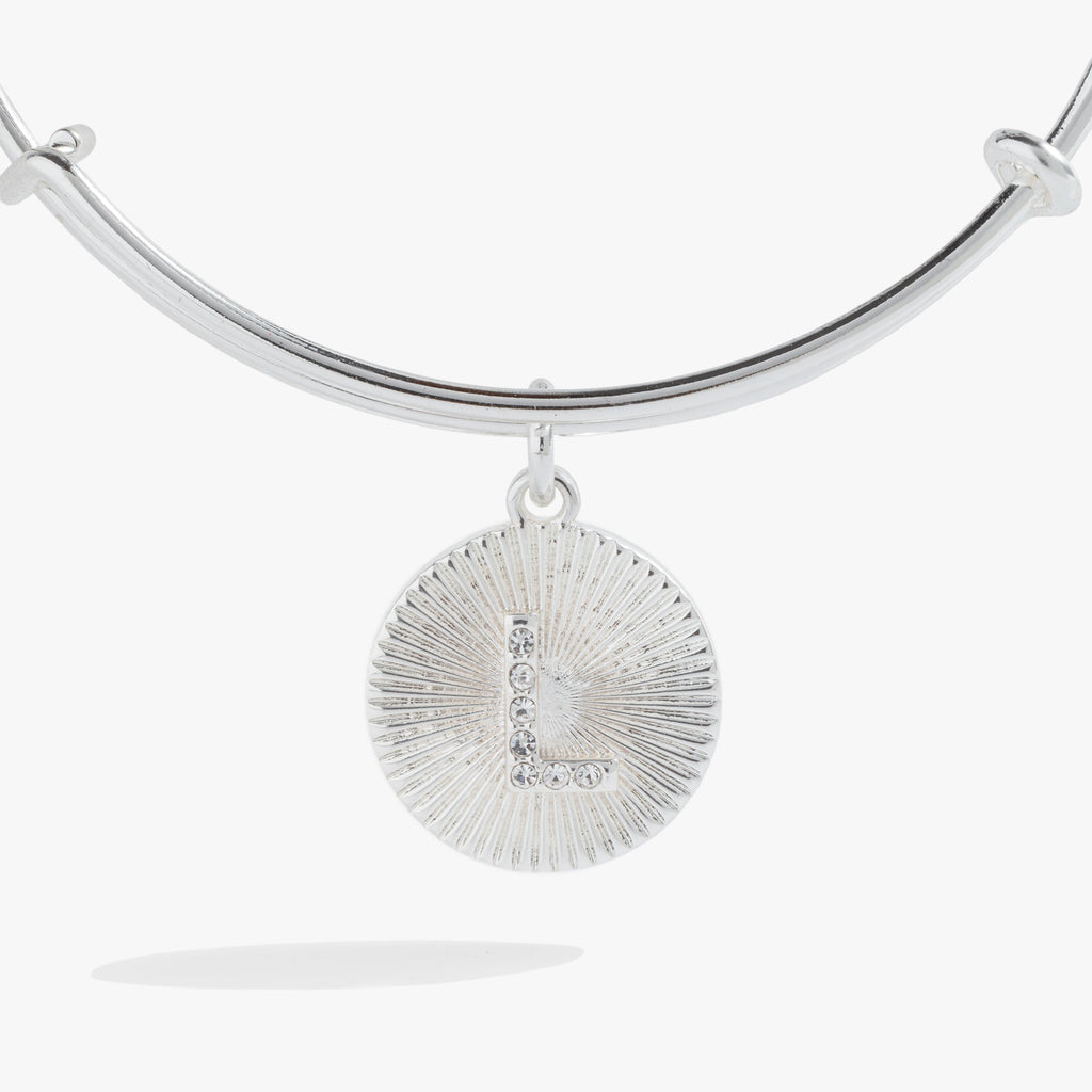 Initial L Bangle Bracelet with Pavé Crystal Starburst Charm