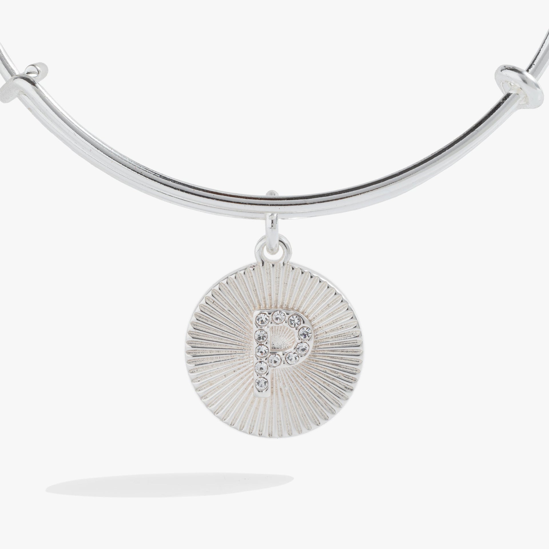 Initial P Pave Starburst Texture Bangle Bracelet in Gold or Silver