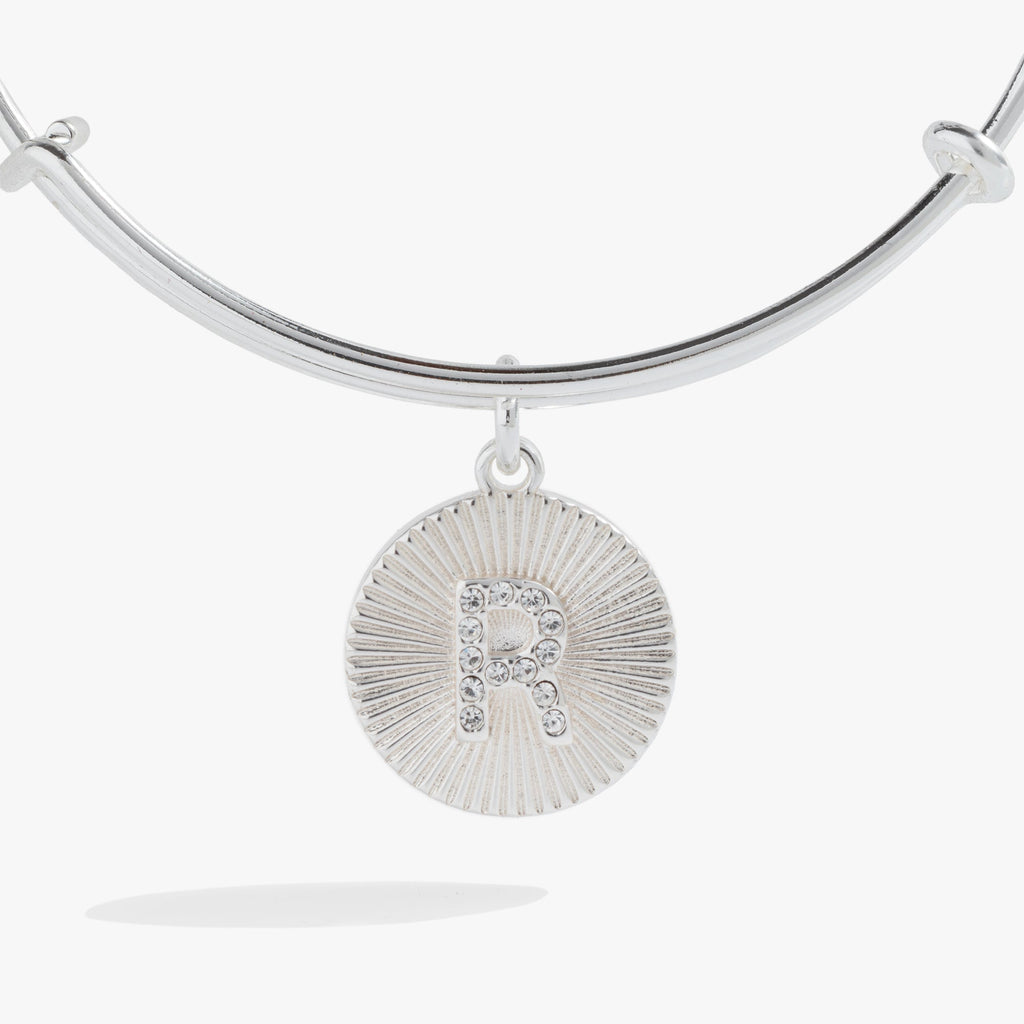 Initial R Pavé Starburst Texture Bangle Bracelet
