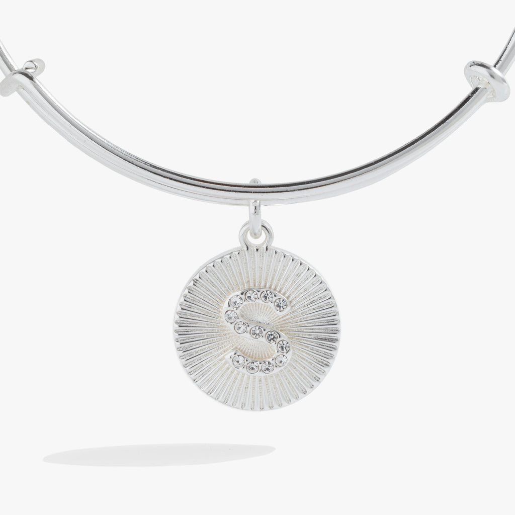 Initial S Pavé Starburst Texture Bangle Bracelet