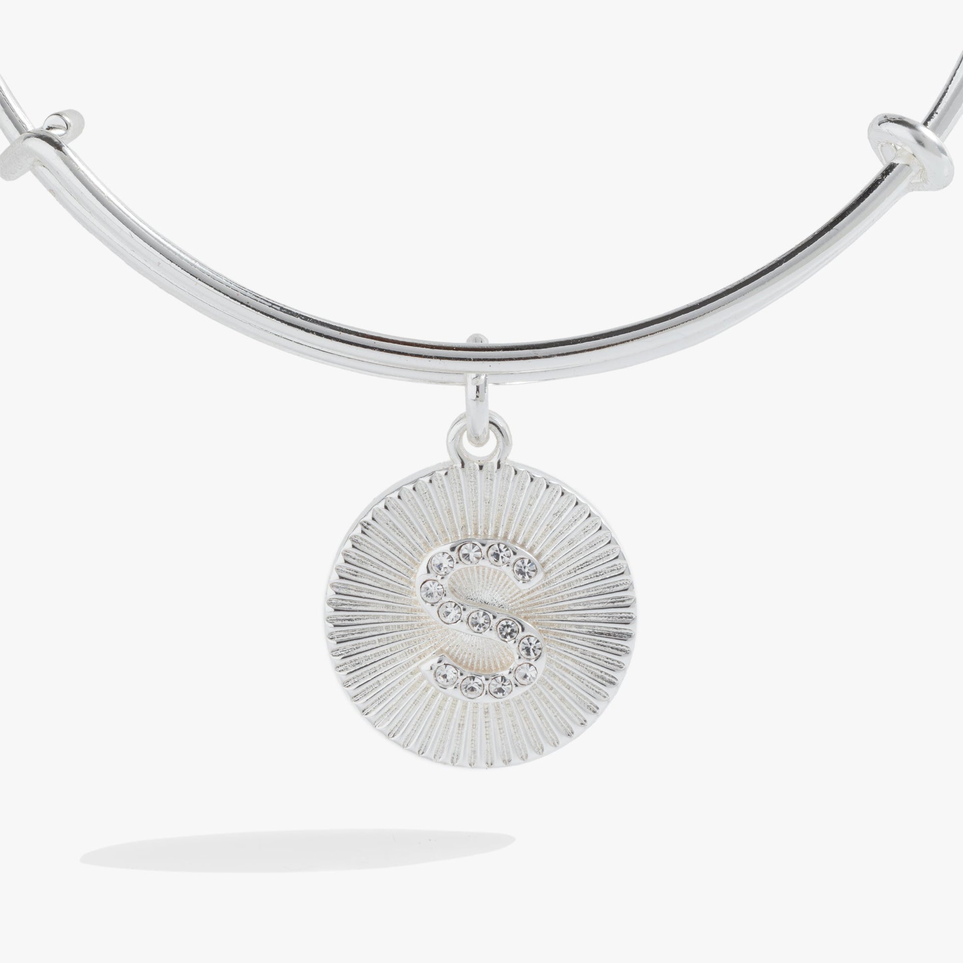 Initial S Pavé Starburst Texture Bangle Bracelet