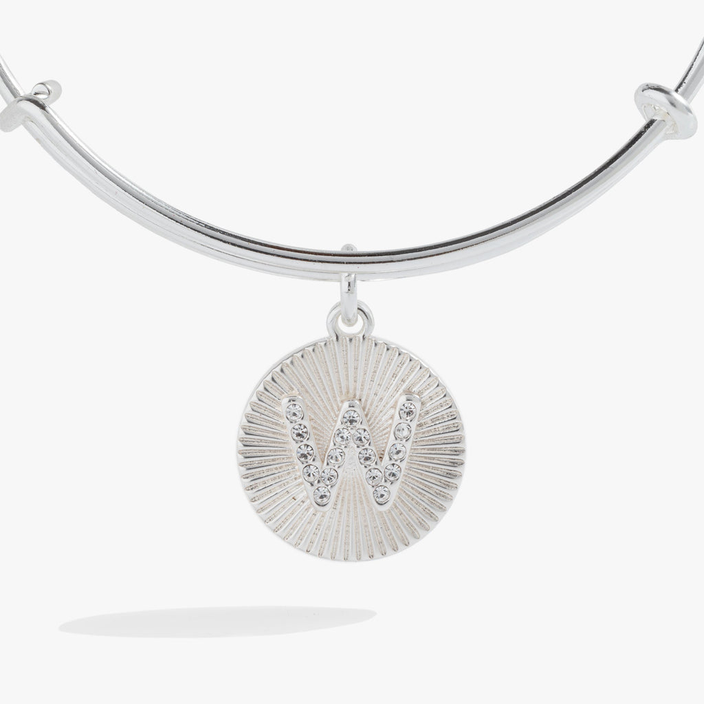Initial W Pave Starburst Texture Bangle in Gold and Clear