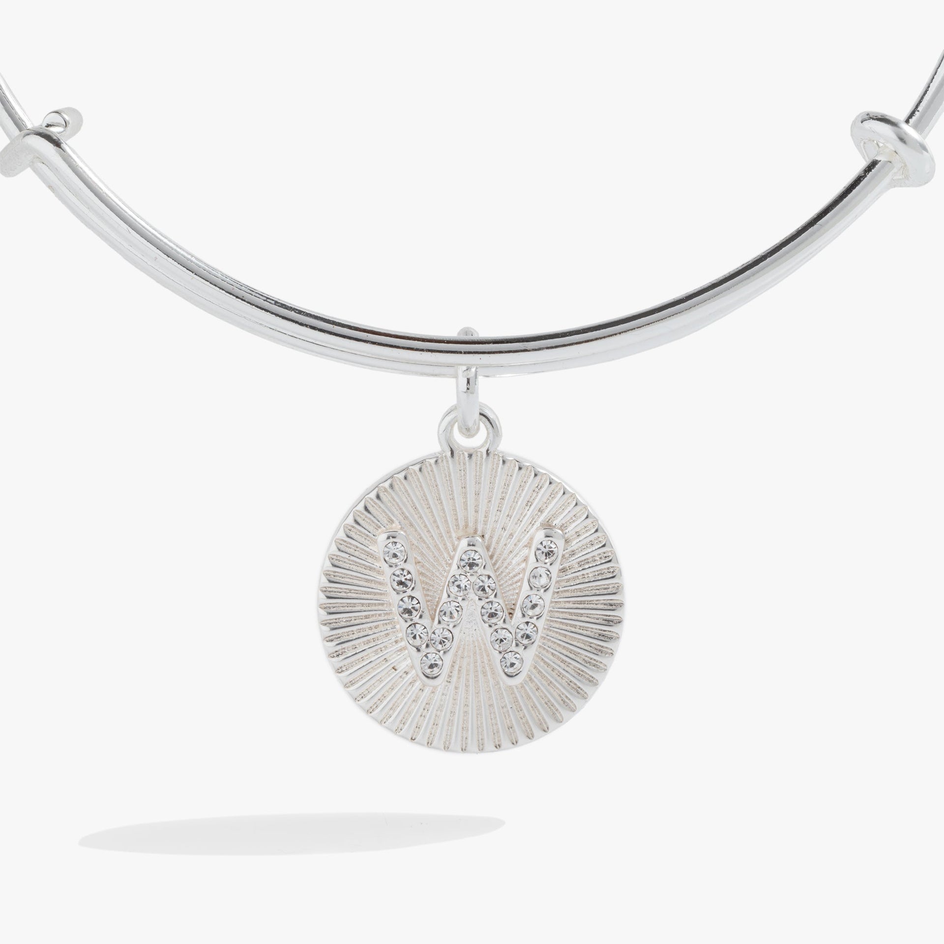 Initial W Pave Starburst Texture Bangle in Gold and Clear