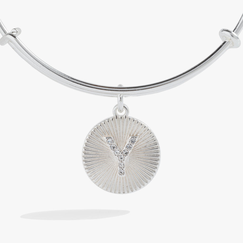 Initial Y Pavé Starburst Texture Bangle Bracelet