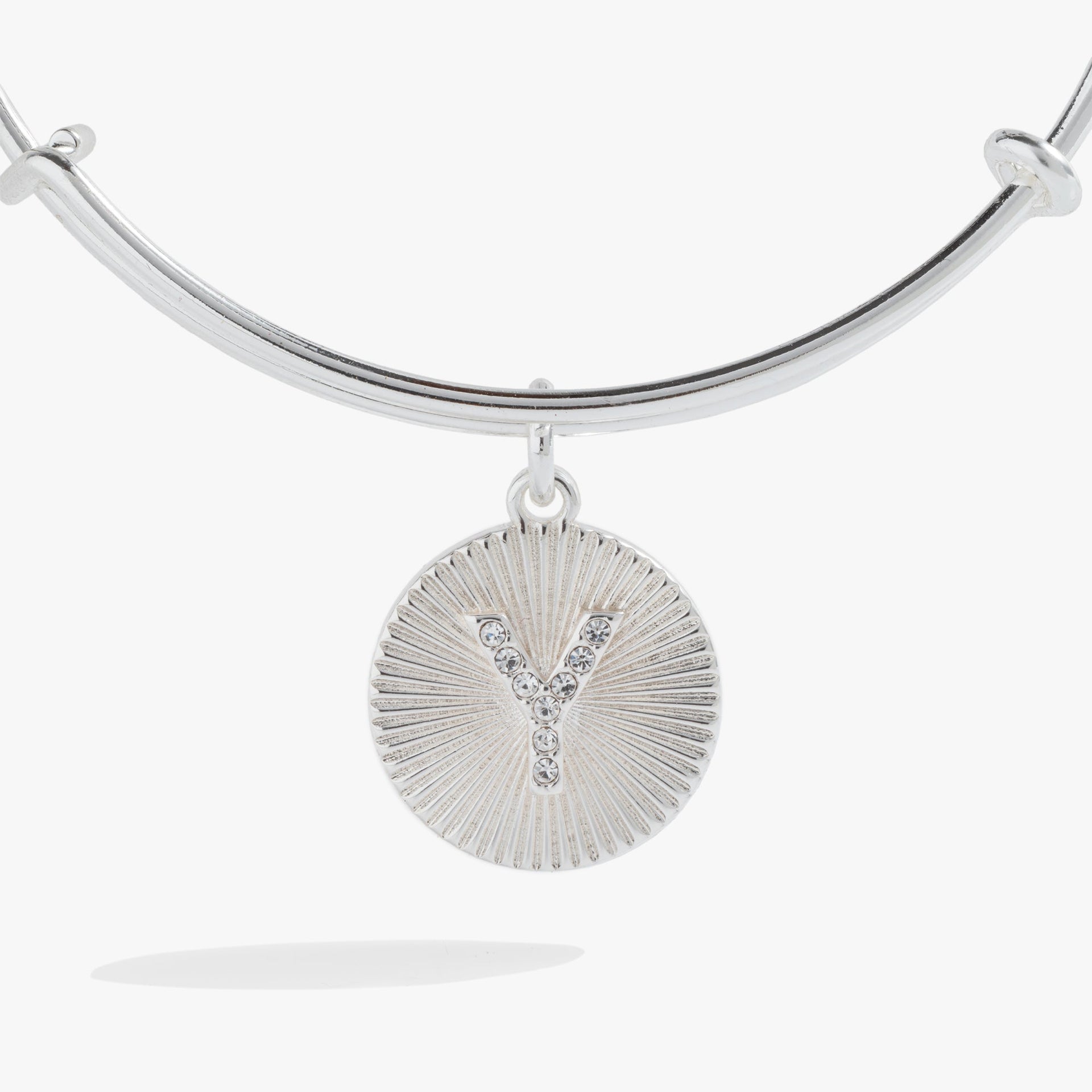 Initial Y Pavé Starburst Texture Bangle Bracelet