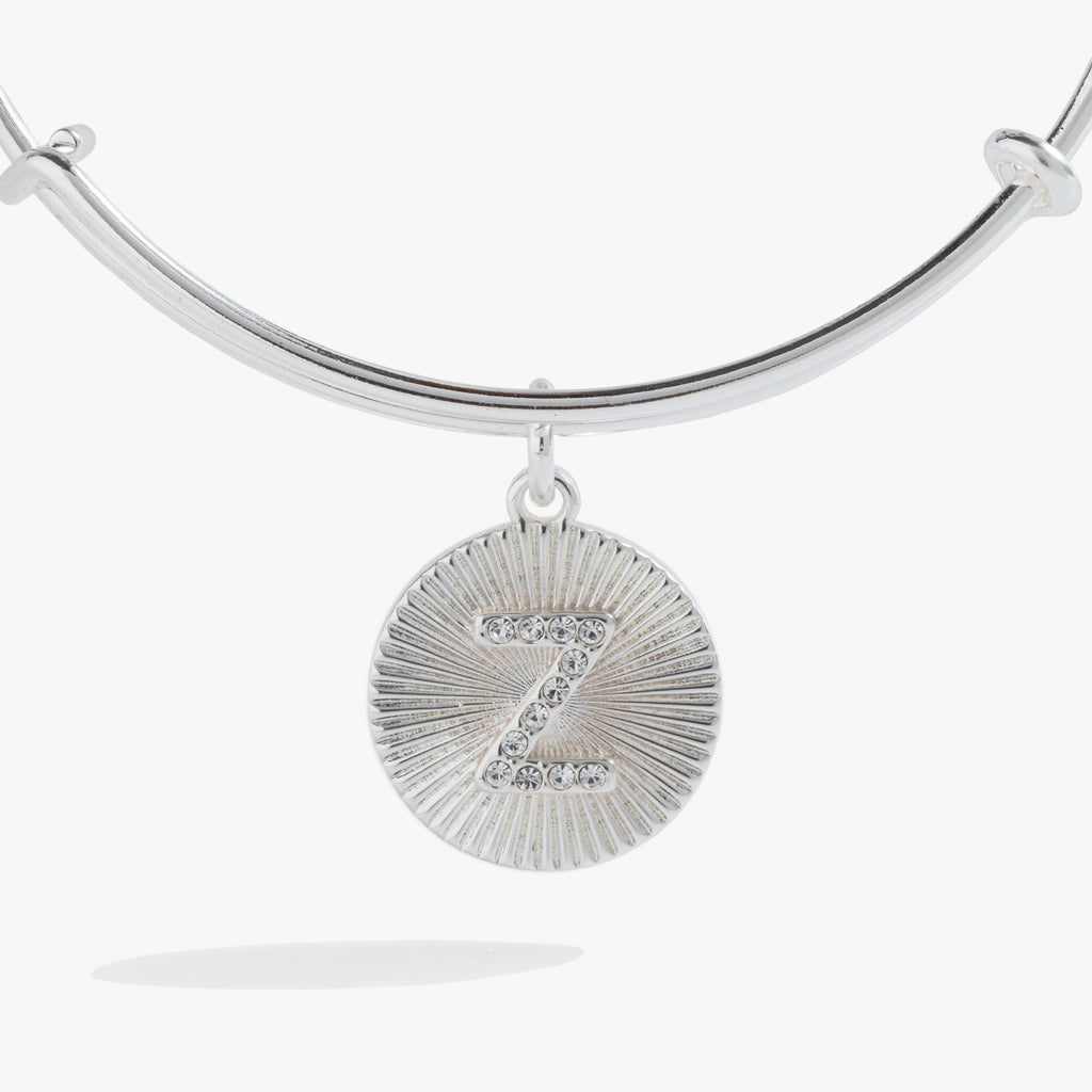 Initial Z Pavé Starburst Bangle Bracelet in Gold and Silver