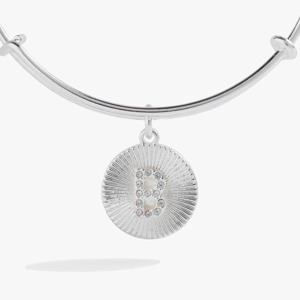Initial B Pavé Starburst Bangle Bracelet in Gold and Silver