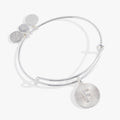 Silver and gold starburst texture bangle with a pavé crystal letter F