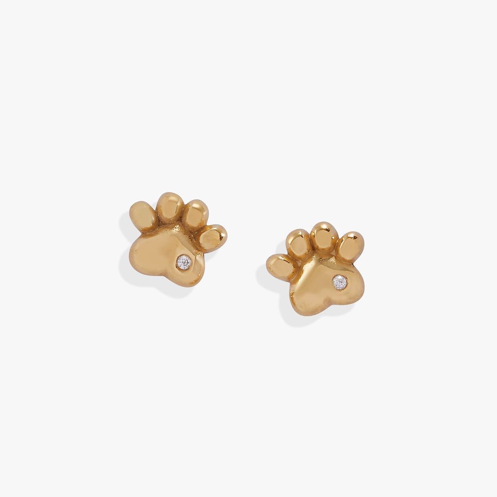 Crystal Paw Mini Stud Earrings with Heart Accents for Pet Lovers