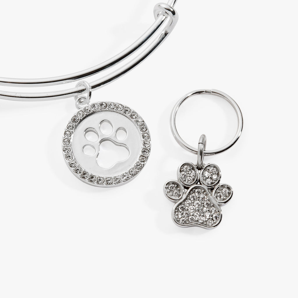 Paw Print Bangle & Pet Collar Charm Set, Silver & Light Green